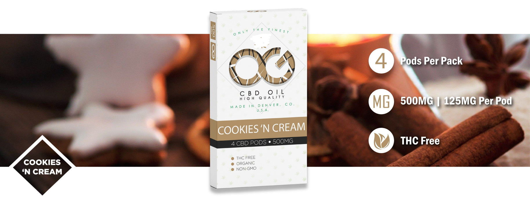 Og Laboratories Cookies'N Cream 500mg CBD Oil Juul Pods 4pk